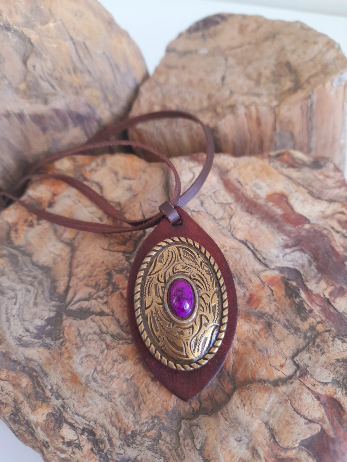 Handcrafted Brown Leather Easy Slider Necklace.