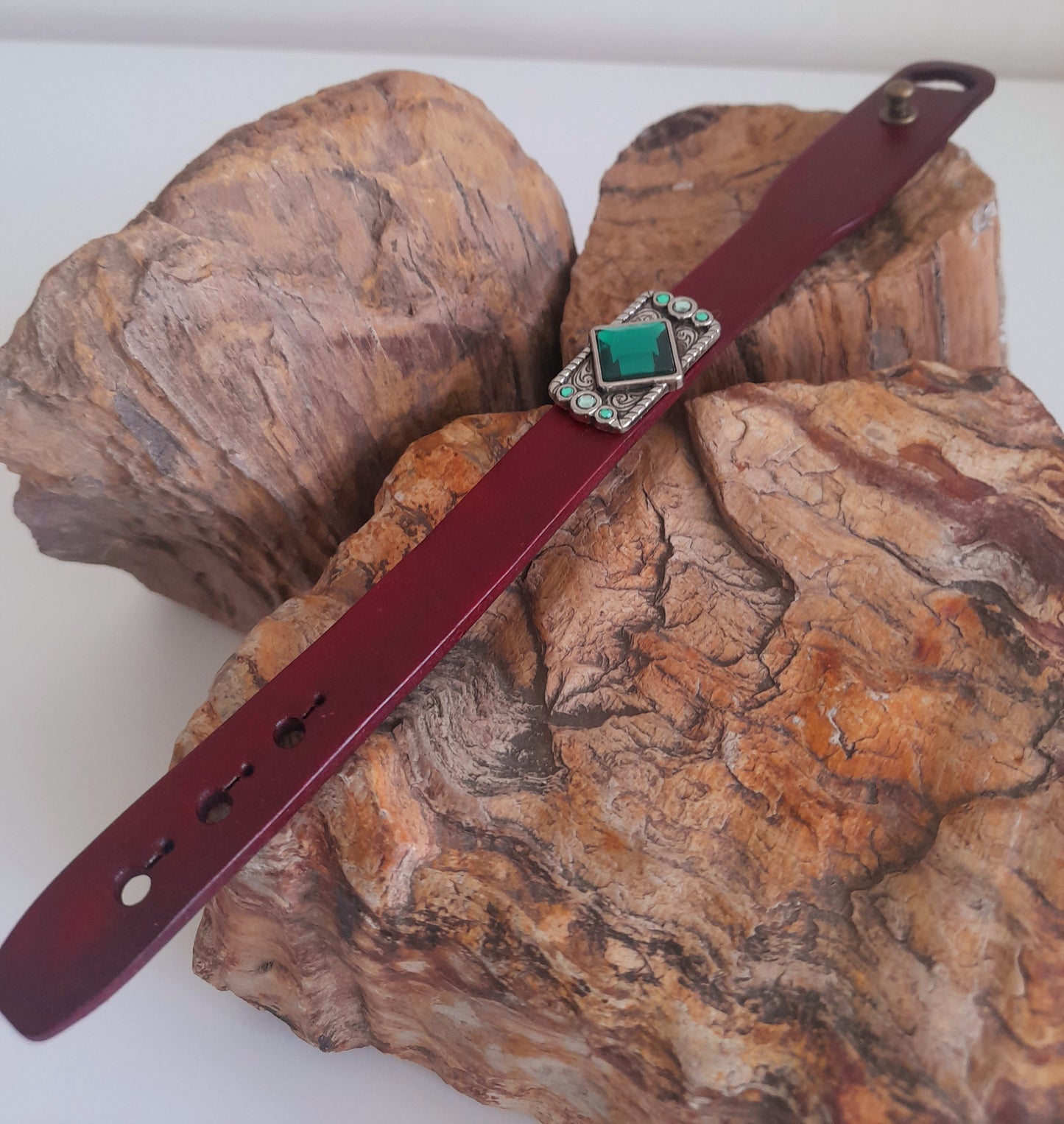 Handcrafted Rustic Oxblood Leather Bracelet