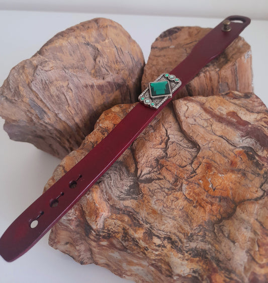 Handcrafted Rustic Oxblood Leather Bracelet