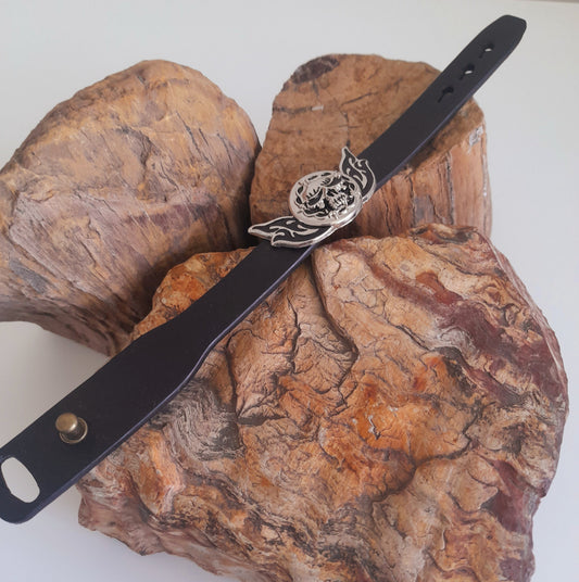 Handcrafted Black Leather with skull concho