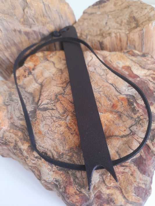 Genuine Black Leather Bookmark with Black Lacing