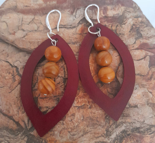 Petified Wood & geniune Leather earrings