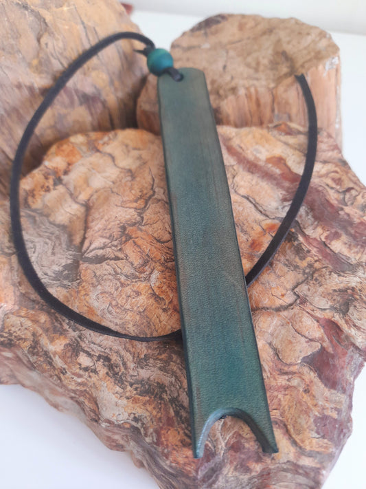 Rustic Green Leather Bookmark with Black Lacing